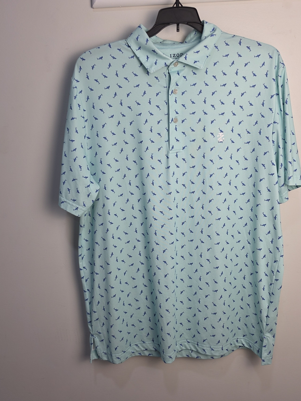 Izod Men's Mint Blue Polo with Navy Micro Print